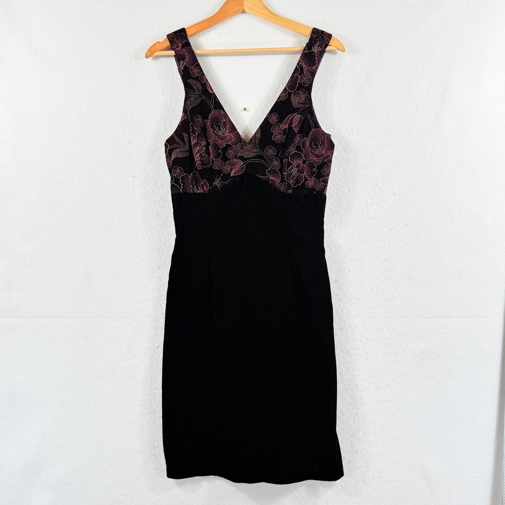 Scott McClintock Velvet Dress Womens 8 Black Floral Glitter Whimsigoth Goth 90s